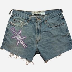 Barbed Wire Custom Levi’s 567 Shorts – W33 | Y2K Grunge